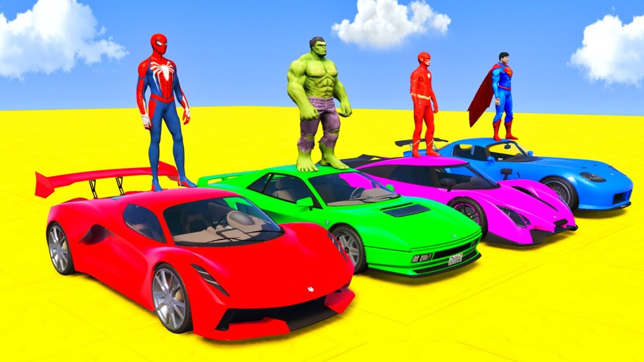 GTA 5 Spider-Man vs Superheroes Crazy Ramp Challenge with Super Cars | Episode 33