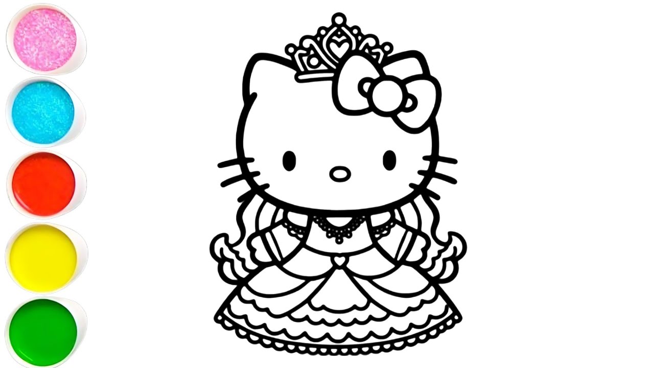 Princess 👑 hello kitty drawing painting and colouring for kids and toddlers 