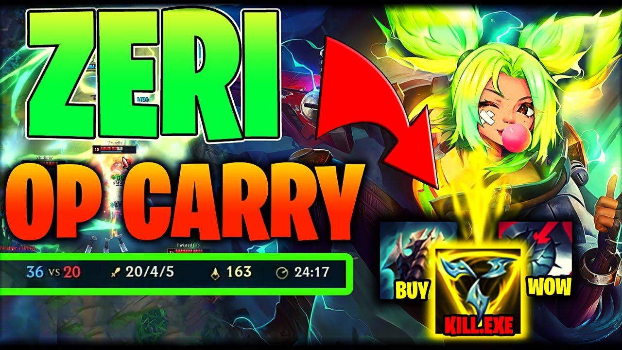 HOW TO CARRY WITH ZERI IN LOW ELO (0 skill required) - Zeri 20 kills - Zeri runes and build guide
