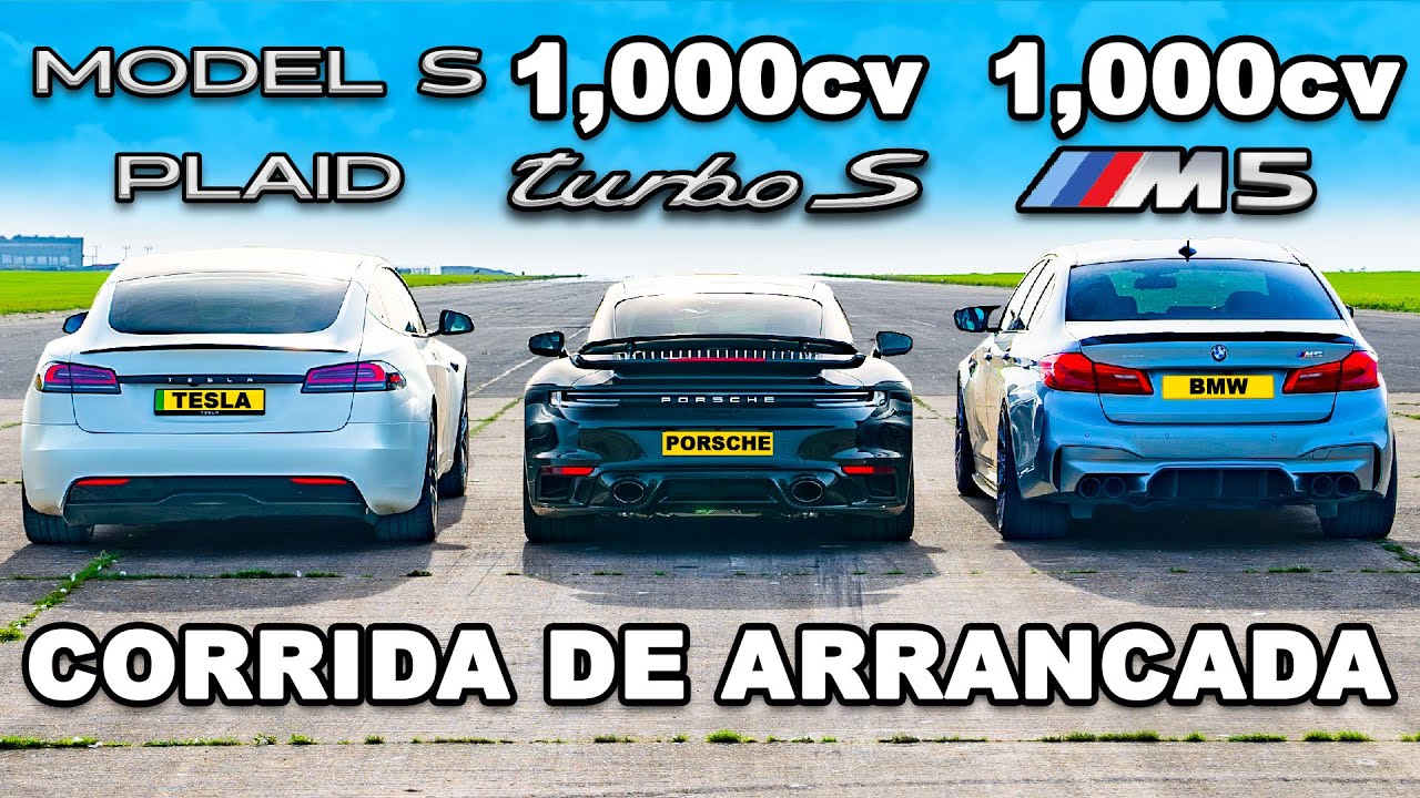 M5 de 1.000cv vs 911 Turbo de 1.000cv vs Model S Plaid: CORRIDA DE ARRANCADA