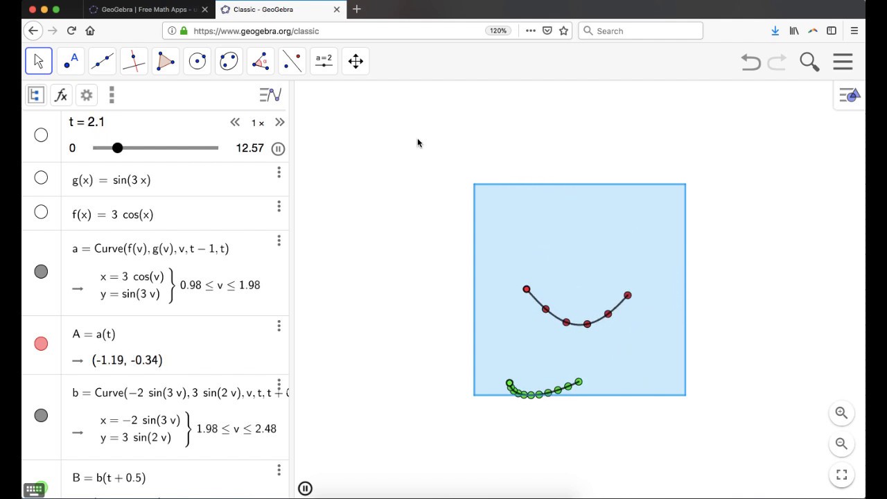 Creating Simple Animations in GeoGebra using the Curve Command and Sliders