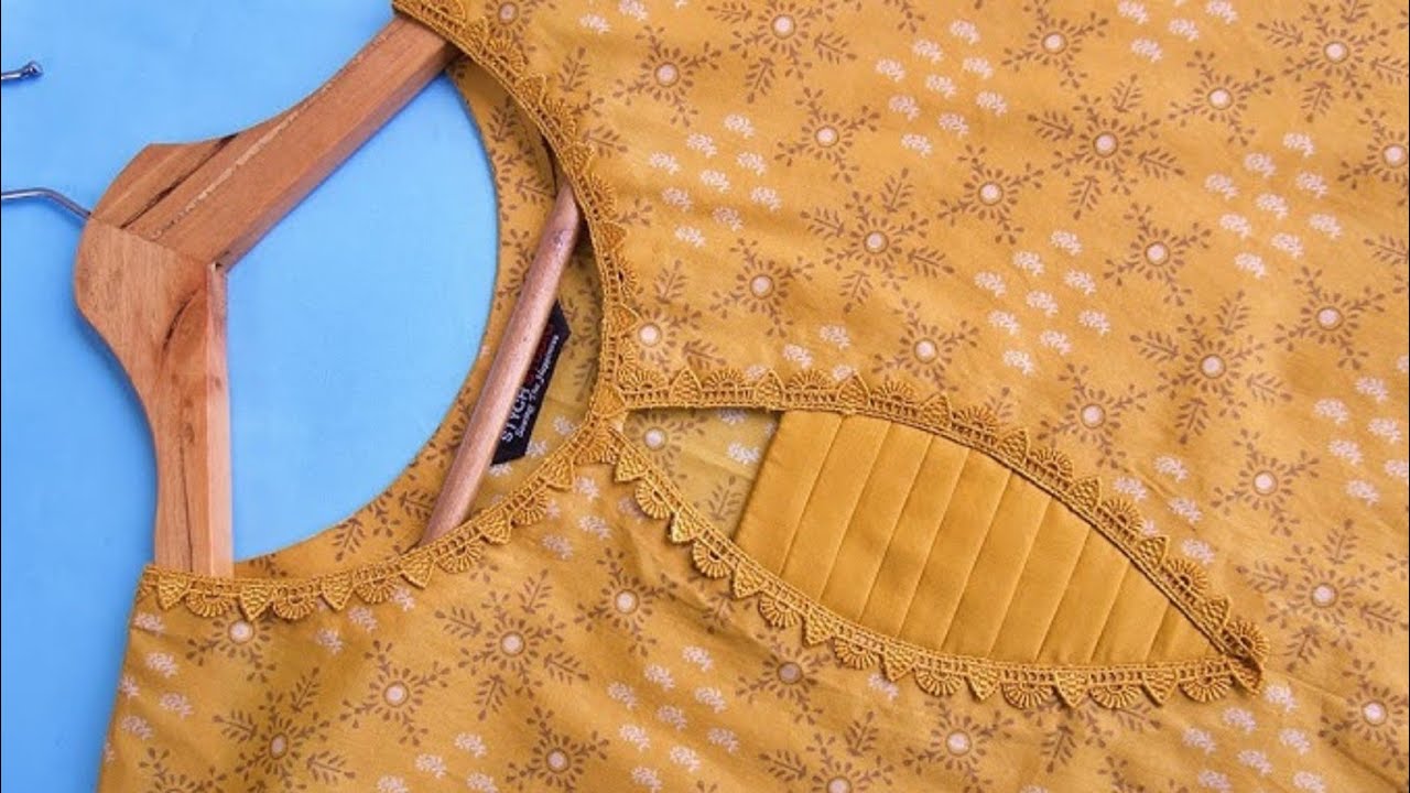 Beautiful neck design with lace/Asan or beautiful neck design/Round neck with drop viral design 