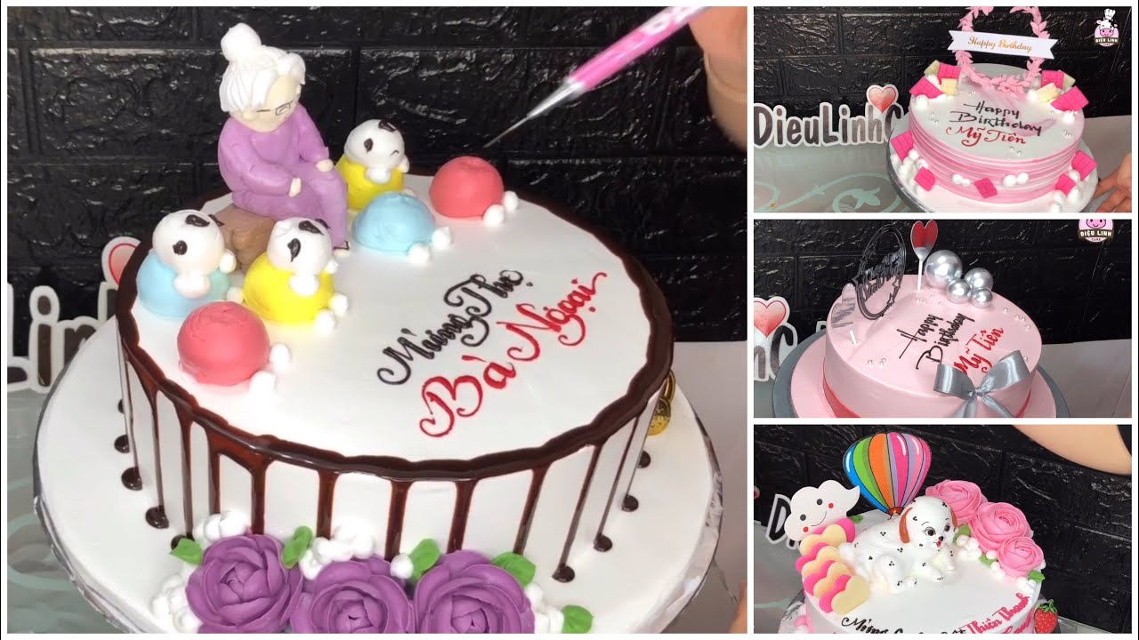 Làm bánh kem hiện đại , tạo hình người mừng thọ , tạo hình con chó mini bằng kem | Dieulinhcake
