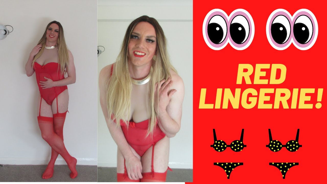 RED BASQUE AND STOCKINGS! | Young Crossdresser