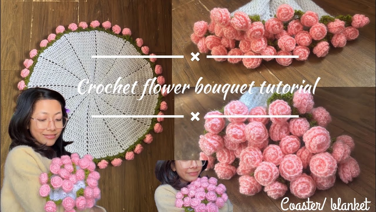 Crochet flower bouquet tutorial🤍🌸| coaster/ blanket | beginner friendly pattern | 