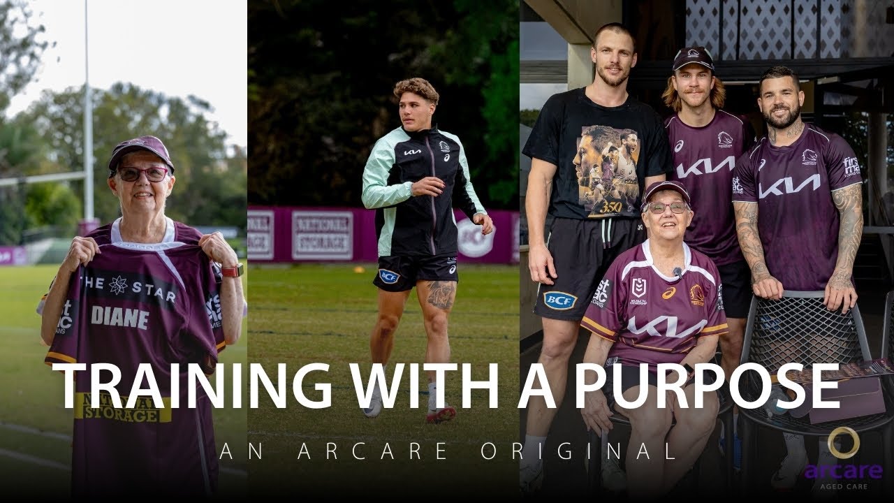 Brisbane Broncos Superfan Diane Trains with the Team | Arcare Aged Care