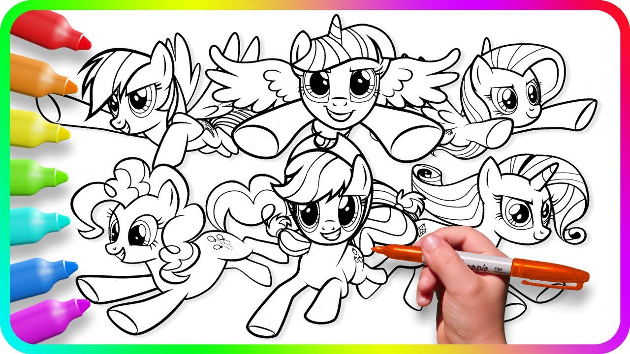 Coloring Pages MY LITTLE PONY - 6 Friends. How to color My Little Pony. Easy Drawing Tutorial. MLP