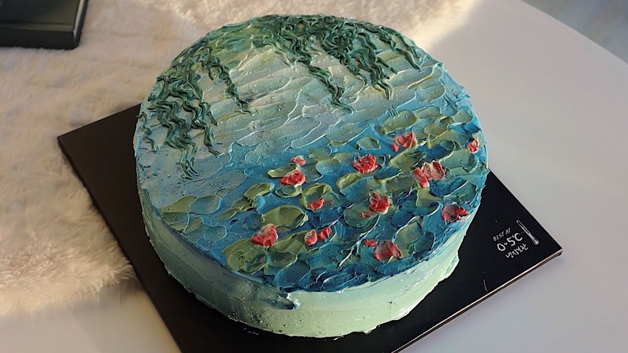 [모네: 수련]수채화 케이크 만들기[Claude Monet:Waterlilies]Cake making video