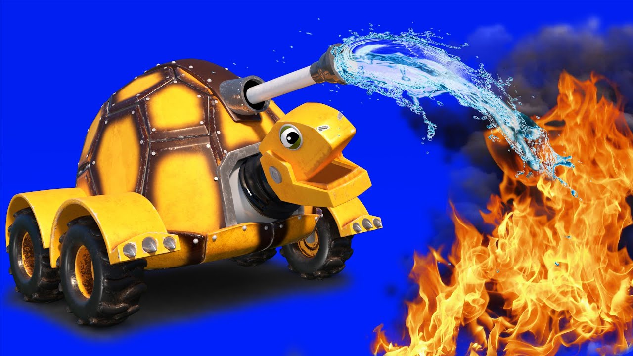 AnimaCars - The TURTLE FIRE TRUCK stops the blaze in the forest - cartoons with trucks & animals