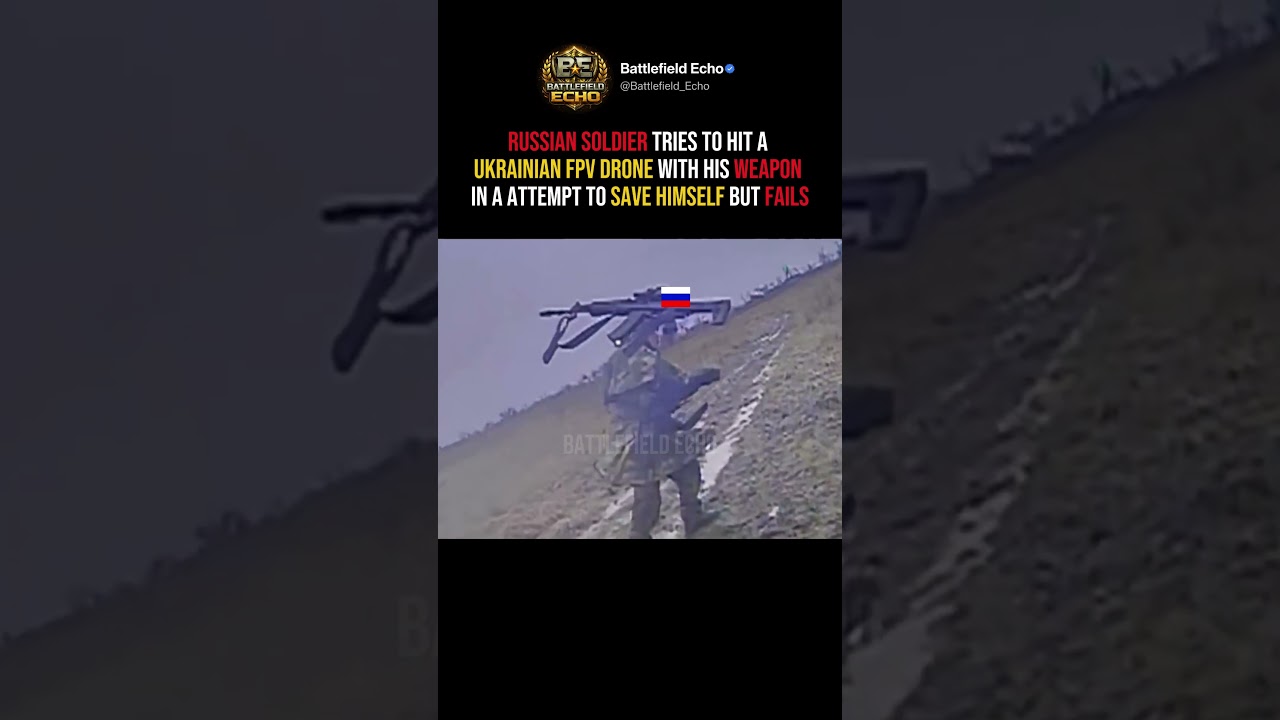 Russian Soldier Tries to Hit Incoming FPV Drone With His Weapon #shorts