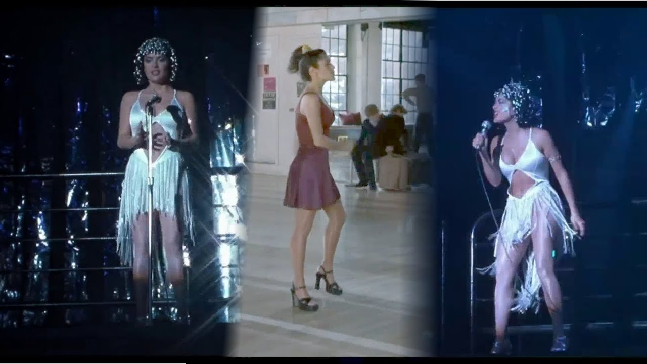Salma Hayek wearing shiny pantyhose in the 1998 movie 54