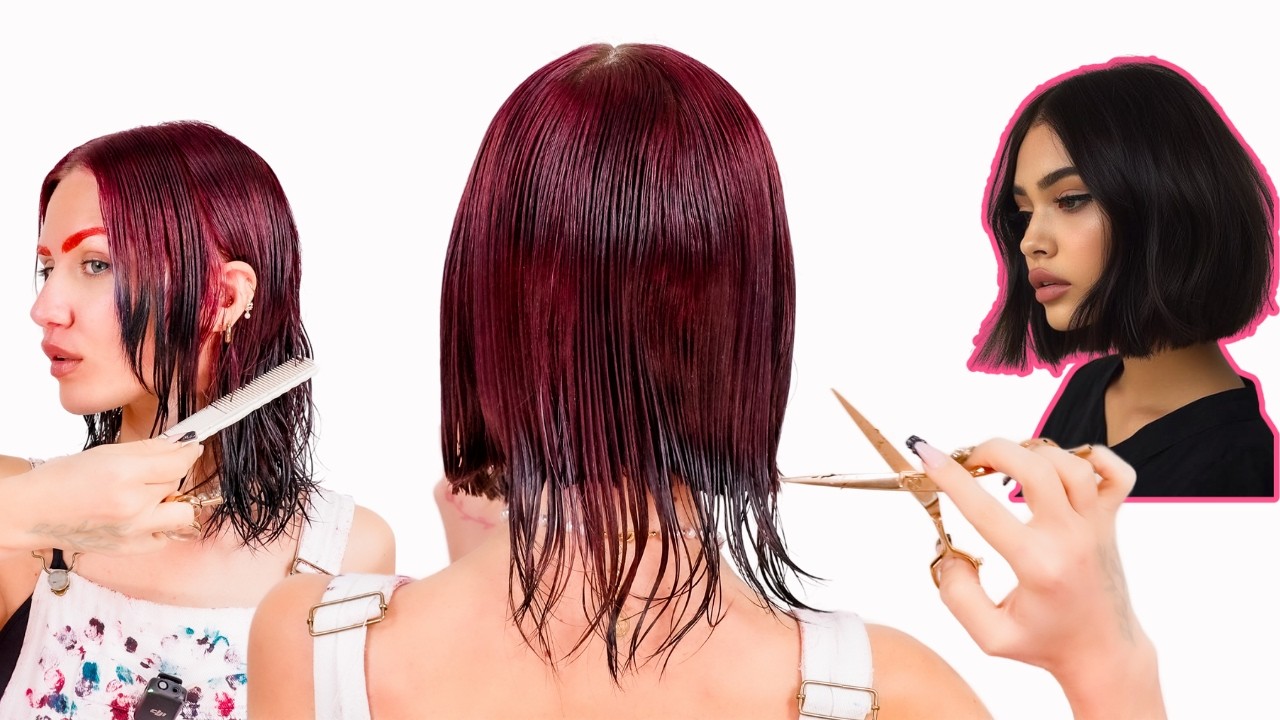 Cutting Bob Hair Cut at-home (a-line style, super easy)