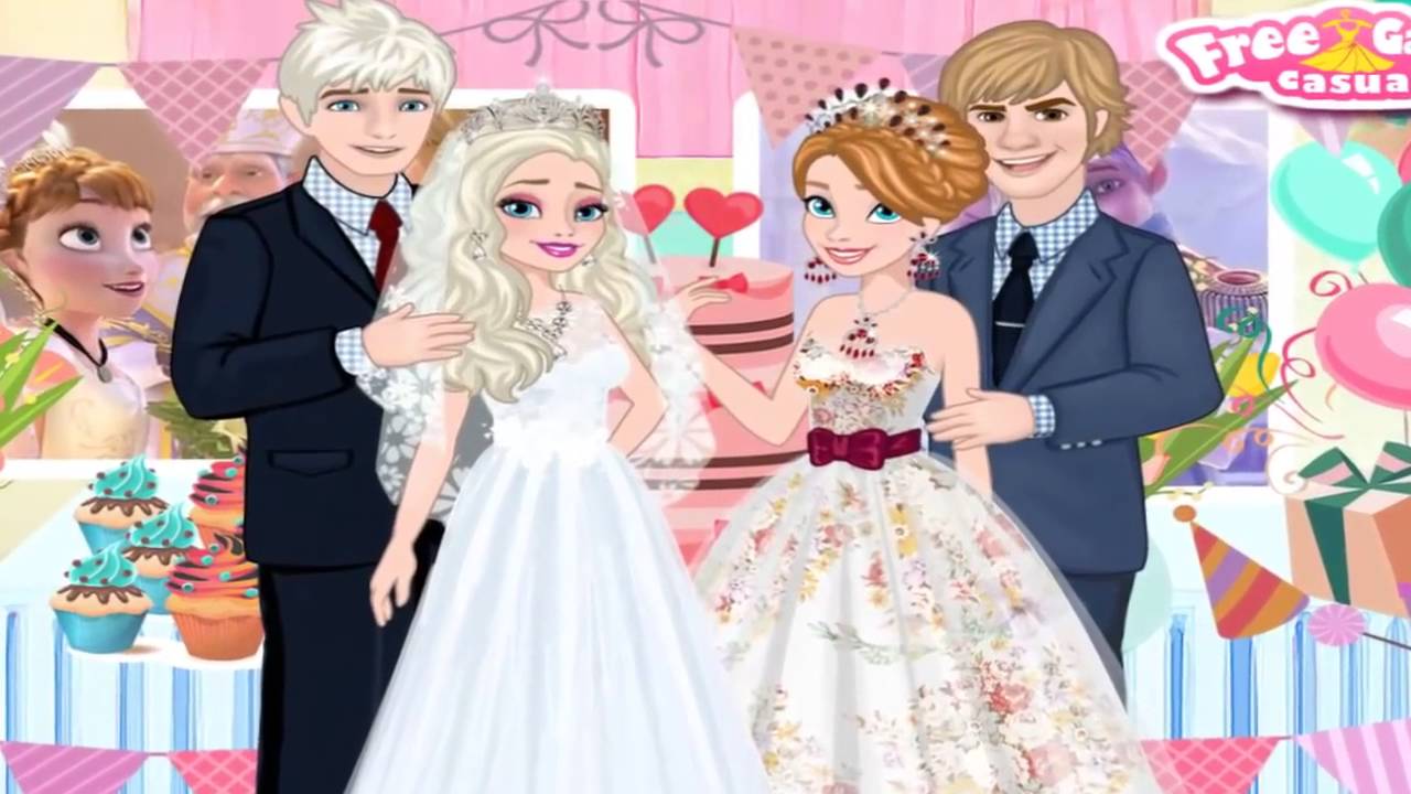 Princess Elsa & Anna Wedding Party w/ Jack Frost & Kristoff Disney Frozen Dress Up Games F