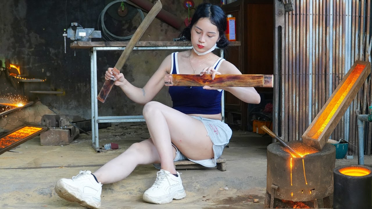 Hot Blacksmith Girl Forges Extremely Sharp Katana From Car Spring And Helps Poor People Forge Knives