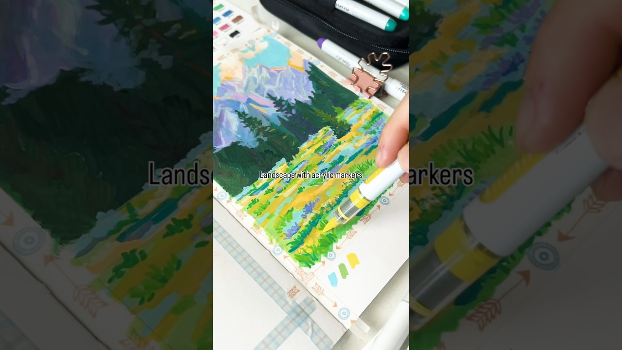 Dreamy landscape painting with acrylic markers ✨🌸