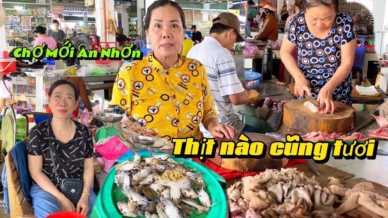 Chợ An Nhơn Bình Định thịt heo, cá, mực gần biển đưa lên tươi quá #lochieu #amthuc #doisong