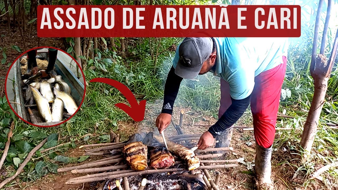 PESCANDO PEIXE ARUANÃ NO LAGO - (PART. FINAL) FAZENDO ASSADO DE ARUANÃ E CARI