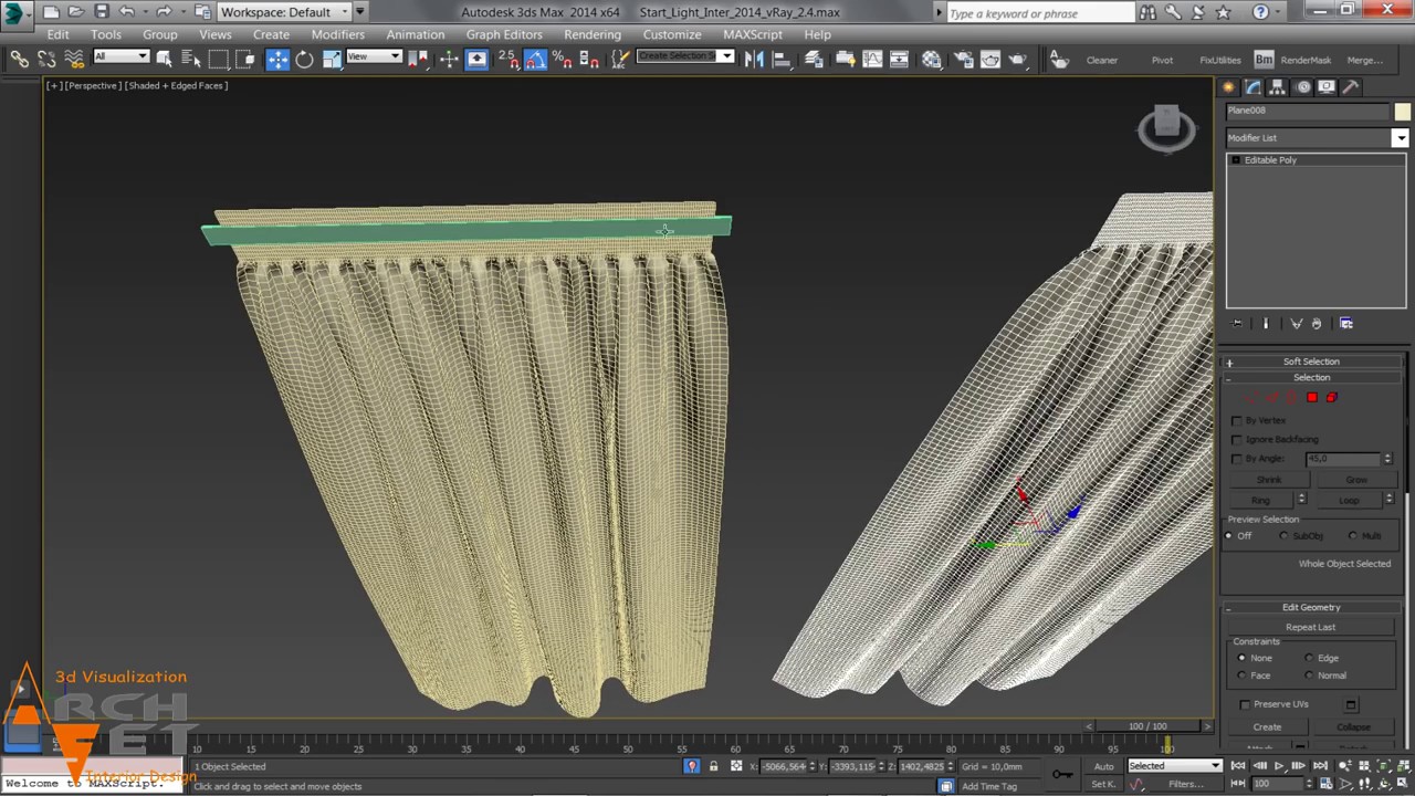 Моделирование шторы в 3ds max  Модификатор Cloth