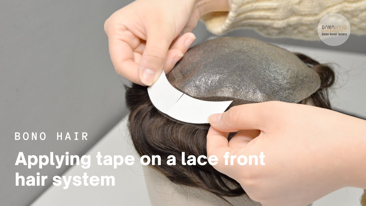 Applying tape to a lace front hair system |Bono Hair |toupee | non-surgical hair replacement|