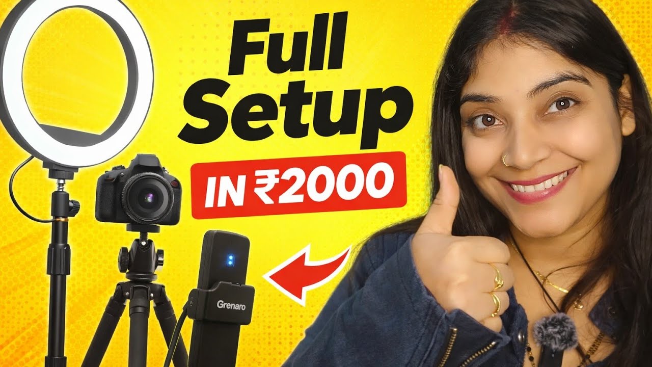 YouTube Setup Complete Under ₹2000 😲 |Mic, Light & Tripod 🎥