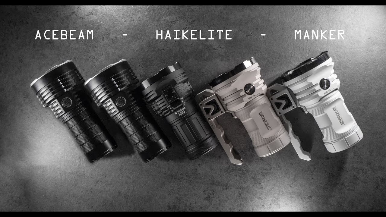 Acebeam X50 2.0 CRI vs Haikelite HK29 vs Manker MK38 (5 versions) [BEAMSHOTS COMPARISON]