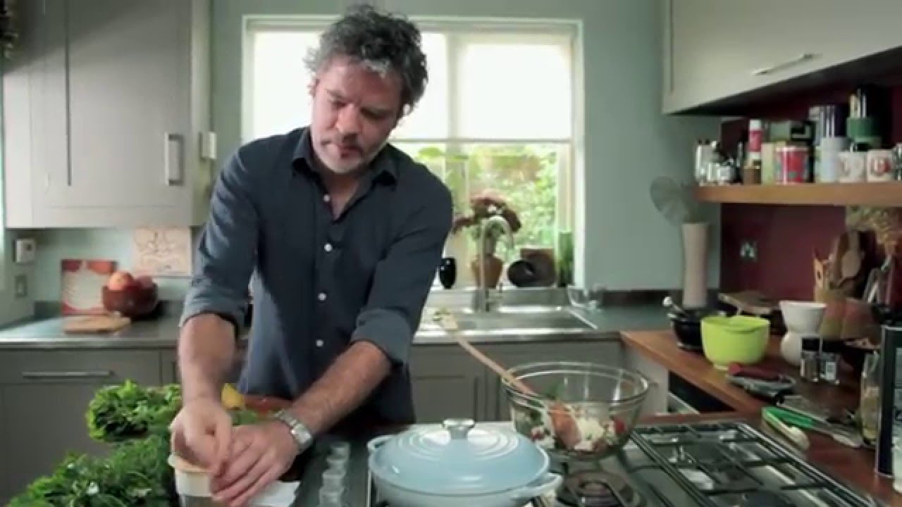 Peter Gordon cooks baked mackerel and clams in his Roundhouse kitchen