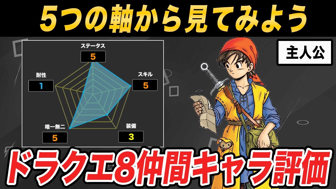 【ガチの最強を決める】有能が多いドラクエ8キャラの性能を、5つの軸から徹底的に評価してみた!!