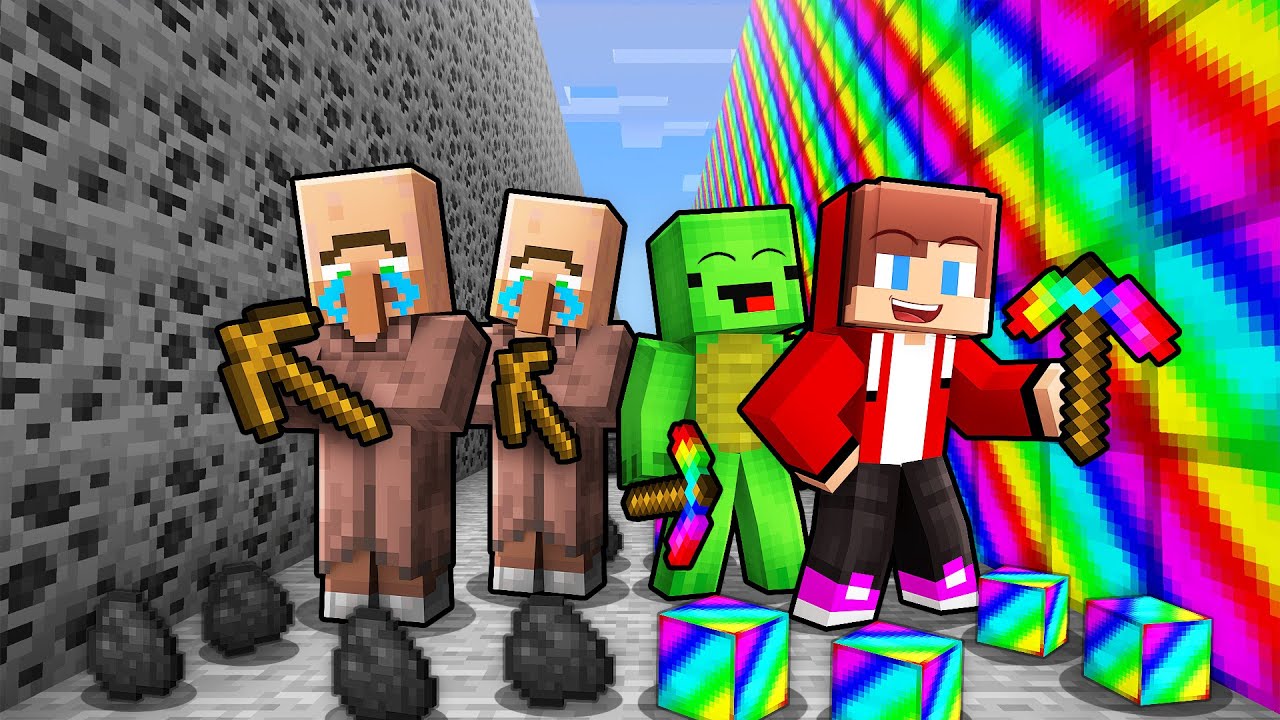 Villagers vs Mikey & JJ OP Mine Battle in Minecraft (Maizen)