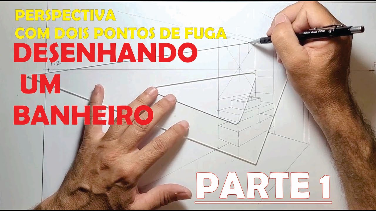 Desenho com 2 pontos de fuga Banheiro PARTE 1
