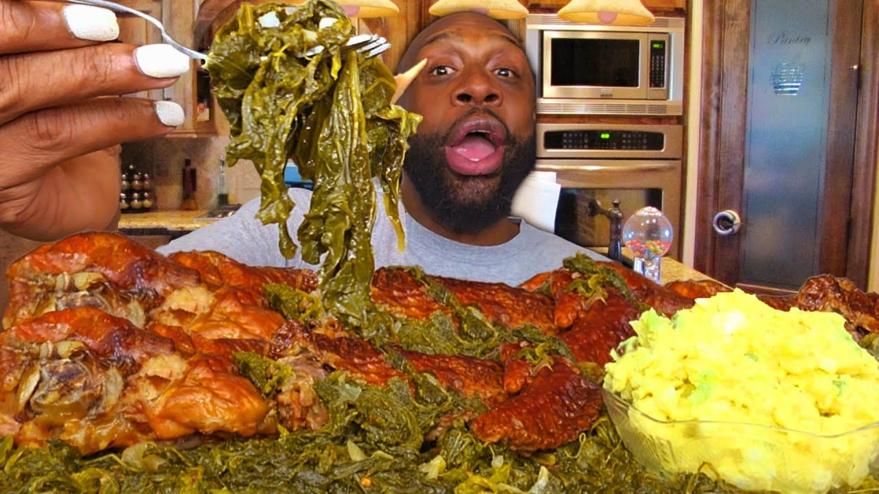 MUSTARD GREENS & HUGE SMOKEY TURKEY WINGS SOULFOOD MUKBANG 먹방 | #foodie #followme