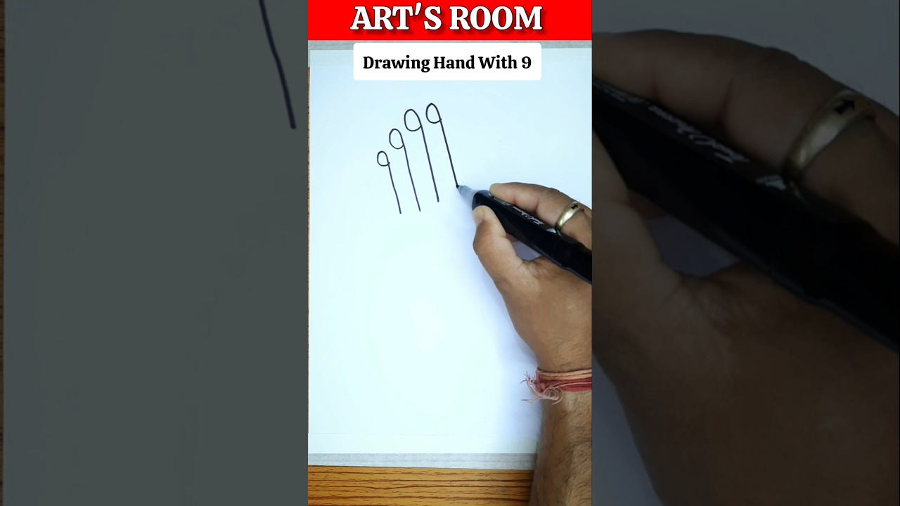 Easy Drawing Trick: Draw a Hand Using Number 9 | Fun Drawing Hack #Shorts #youtubeshorts #artsroom