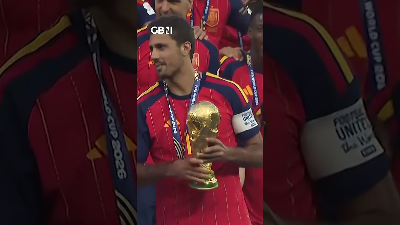 Donald Trump suffers AWKWARD World Cup final moment as he nearly photobombs Spain's trophy lift...