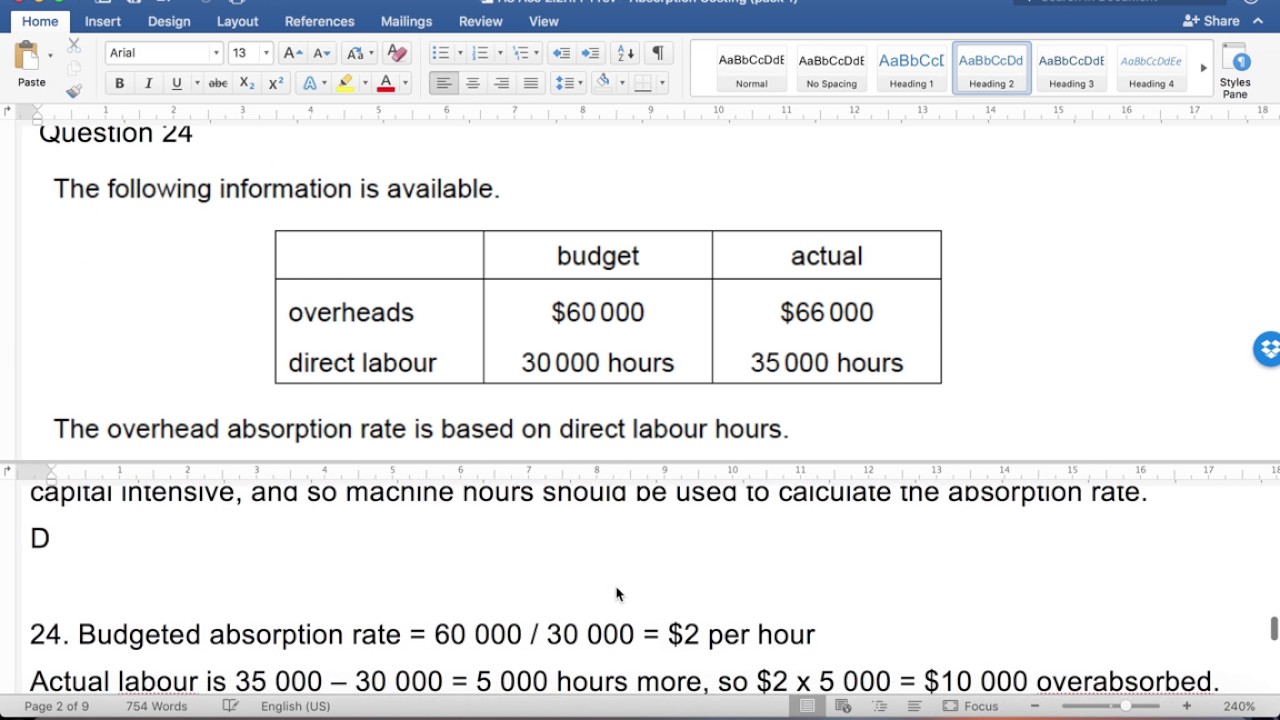 AS Acc 2.2.1  Absorption costing MCQ