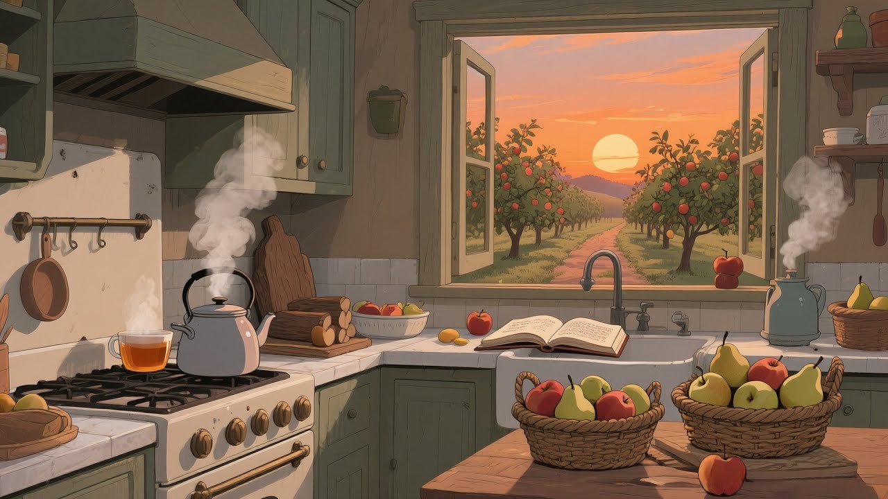 A 1930s Sunset Kitchen — Another Room Where Amber Light Settles on Old Wood and Quiet Lingers