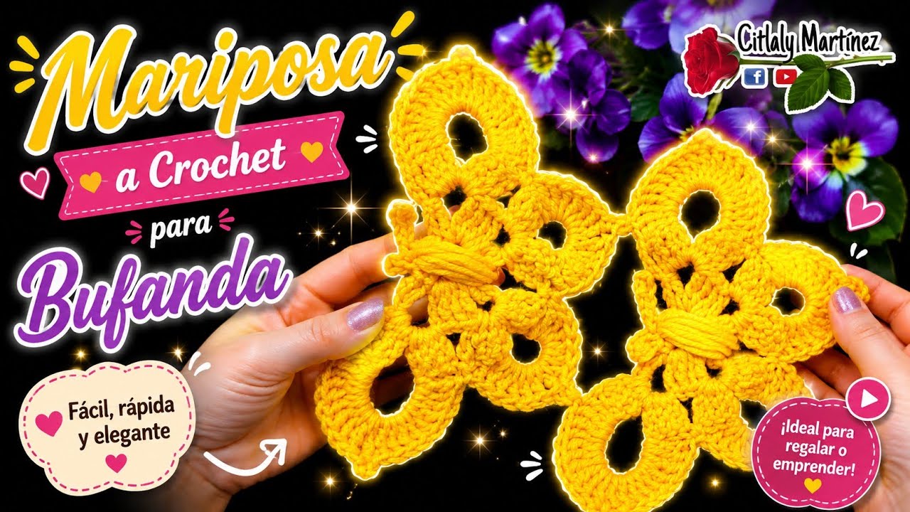Mariposa a crochet para bufanda - Citlaly Martinez 