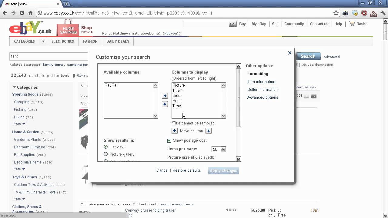 How to Customise Your eBay Search Results