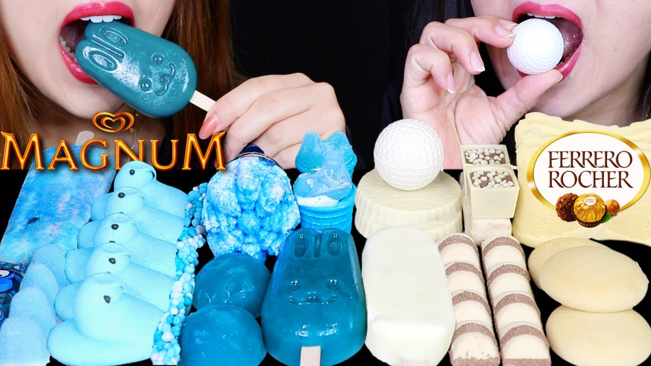ASMR BLUE RASPBERRY ICE CREAM, WHITE CHOCOLATE MAGNUM, BOBA ICE CREAM, SOUR MARSHMALLOW, GOLF BALL먹방