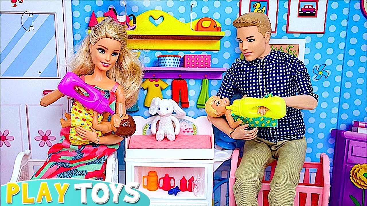 Barbie Doll family Routine with twin babies ! Play Toys