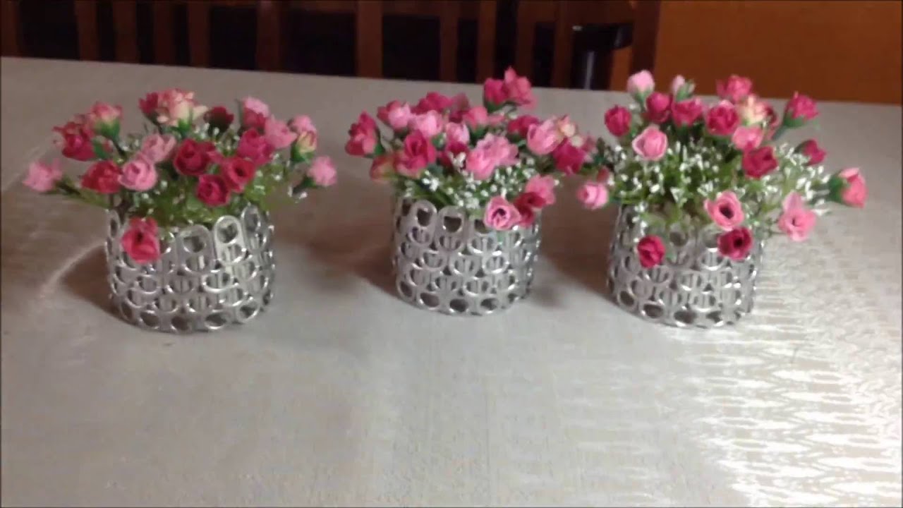 VIDEO 18 MINI ARRANJOS DE FLORES ARTIFICIAIS  VASO COM LACRE DE LATINHAS. #ARRANJO DE FLORES