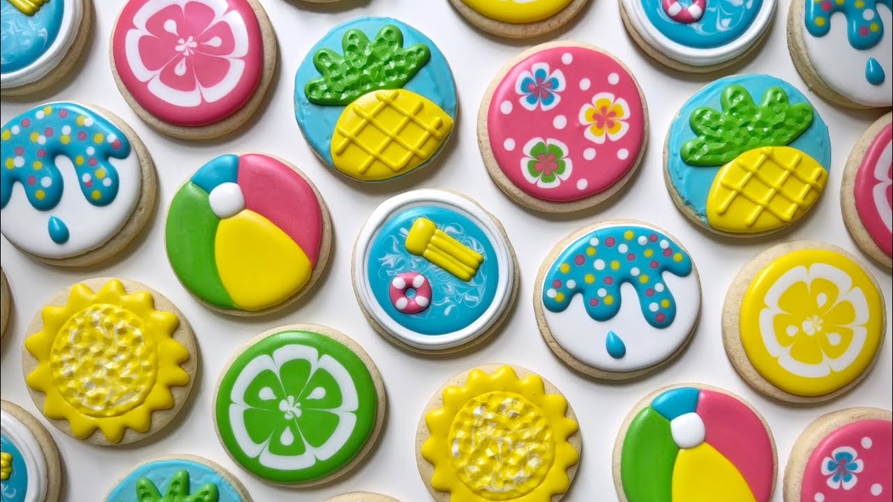 SUMMER COOKIES ~ Satisfying Cookie Decorating of 9 Easy Summer Cookies on Circles
