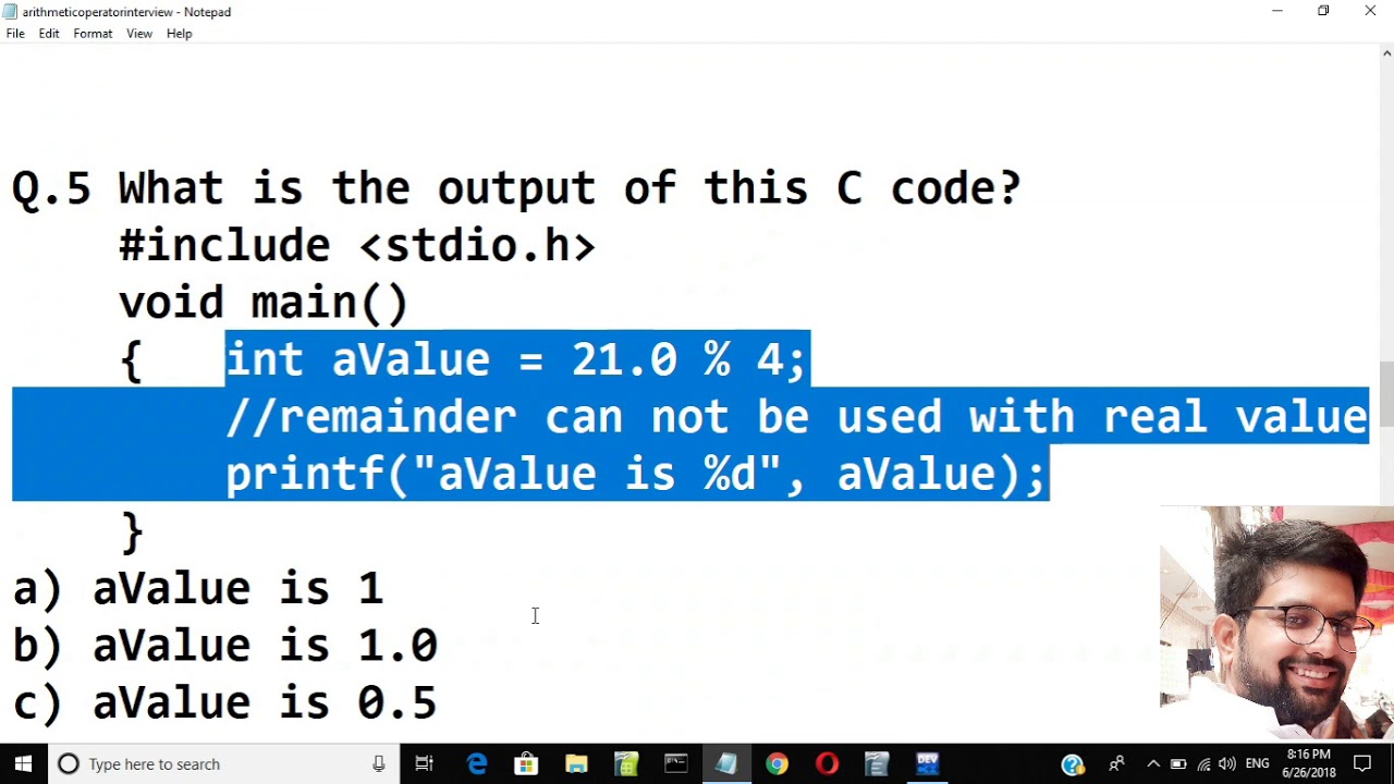 Arithmetic operators | Interview questions and answers in C