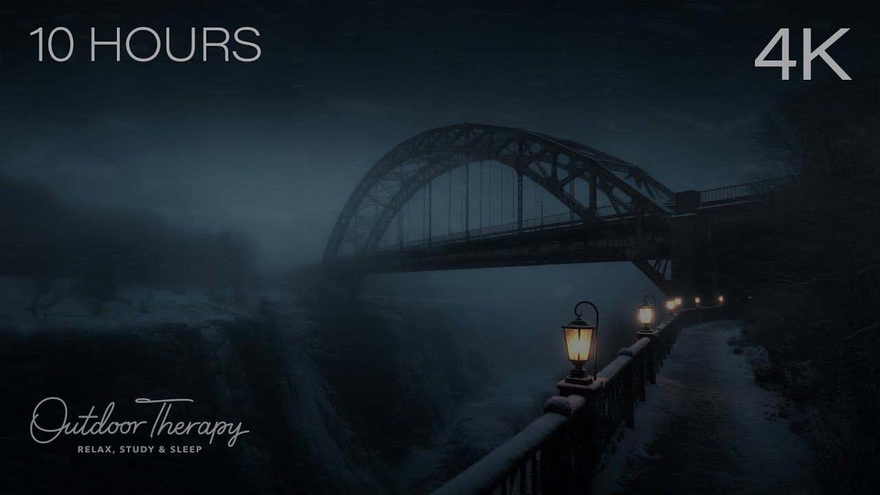 Snowfall Over Ironwill Bridge | Drifting Snow & Winter Night Ambience | 10 HOURS