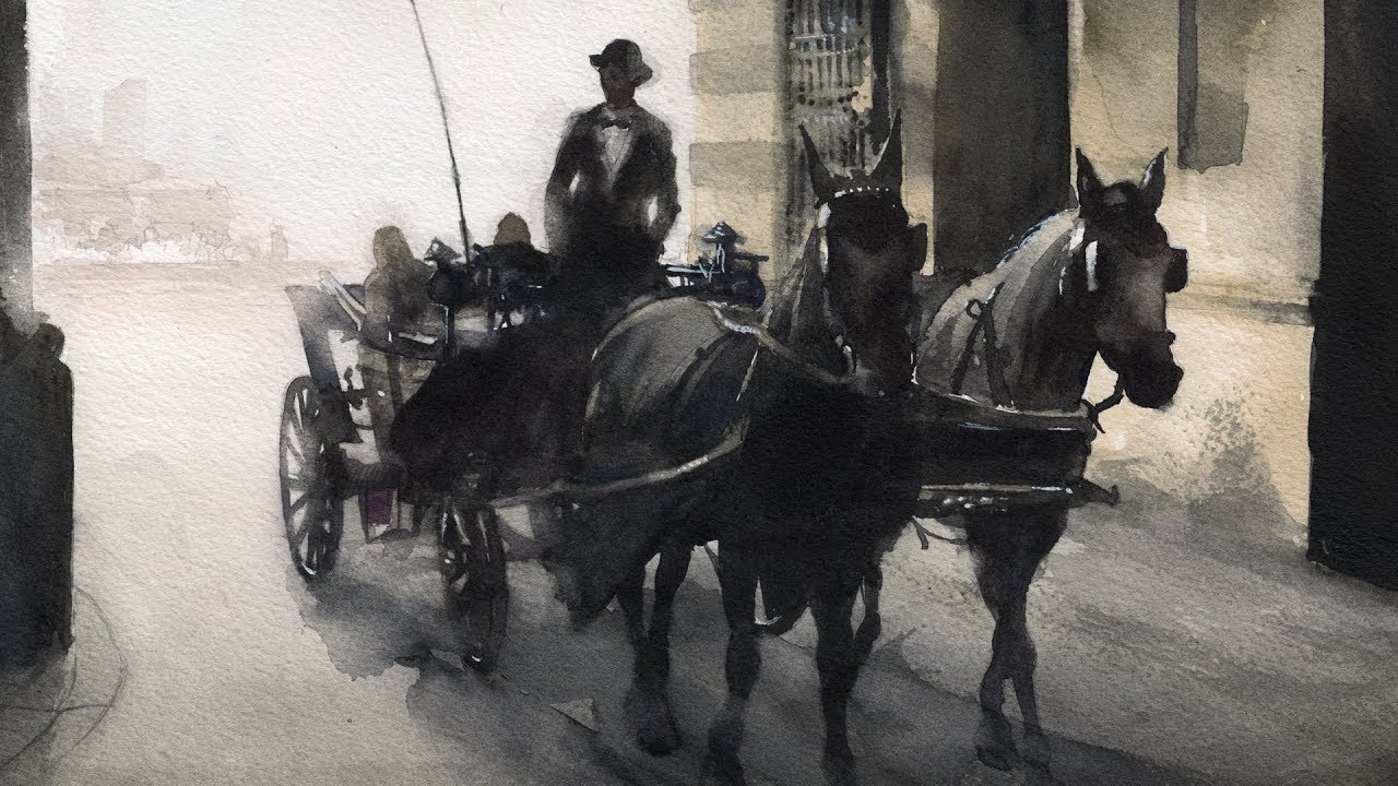 Watercolor - Speed painting - Vienna Cityscape 4 - Timelapse
