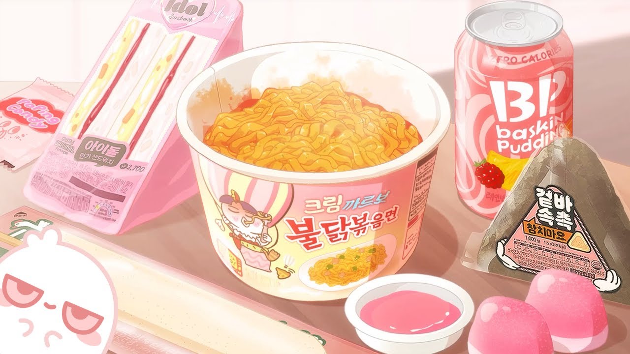 니니의 핑크색 편의점 애니먹방🎀 크림 불닭까르보 인기 샌드위치 삼김 등...  - NINI'S Convenience store food animation Buldak MUKBANG