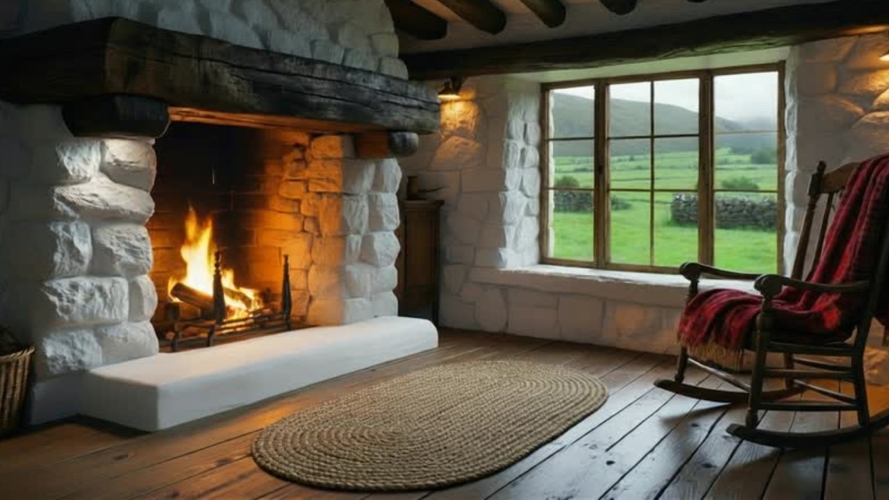 Traditional Cottage Fireplace with Music 🔥Cozy and Lovely Views | Relaxing Ambience Sleep & Study