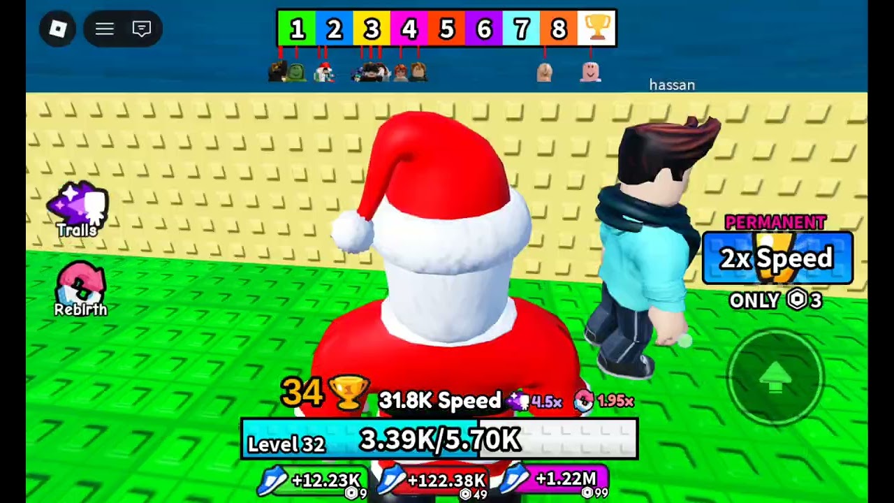 Escape the tsunami for lucky blocks but you get 1 speed each step and then upgrade 