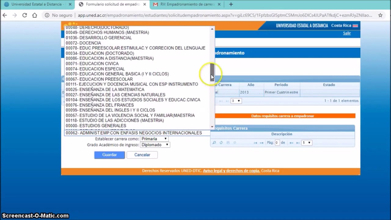 El empadronamiento UNED CR