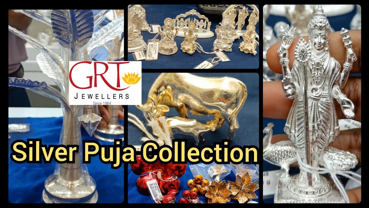 GRT Jewellers Silver Puja Collection with weight | silver puja items in grt |silver flowers in grt
