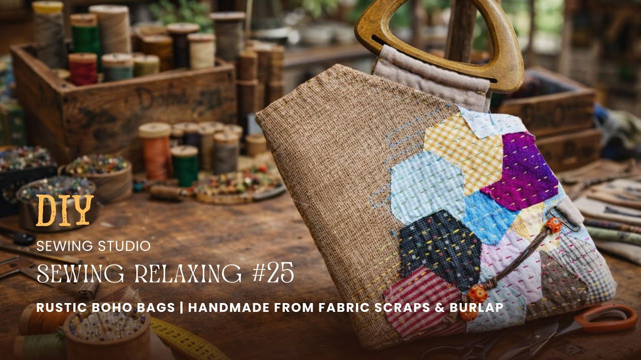 [sewing relaxing]#25 Rustic Boho Bags | Handmade from Fabric Scraps & Burlap 