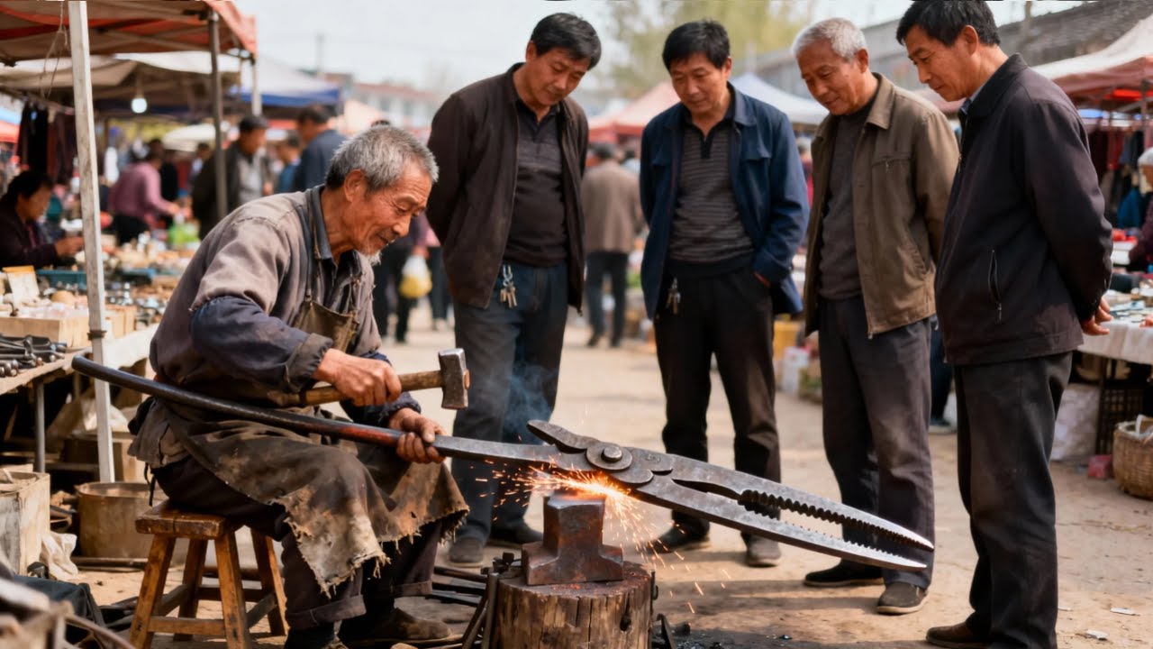 70岁老铁匠赶集修钳子，钳子都搅不动了，维修一下还能用50年！#农村生活#日常#乡村生活